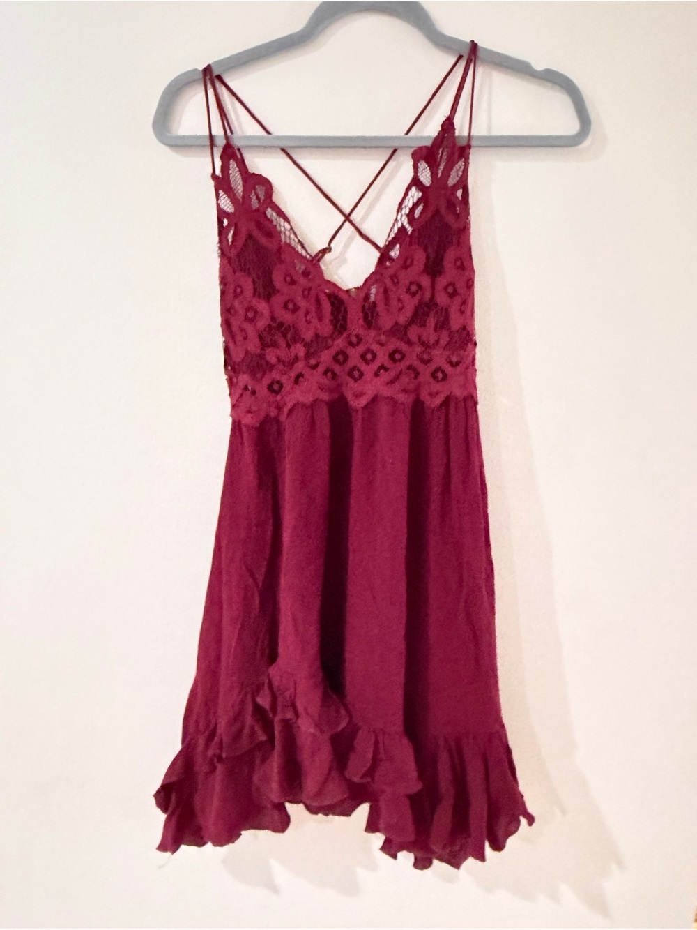 Free People Burgundy Lace Slip Dress